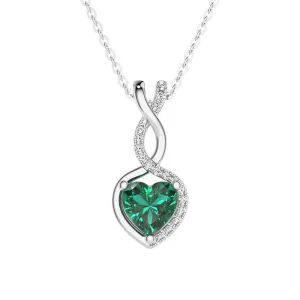 1 CT. Emerald Infinity Heart Pendant with Diamonds