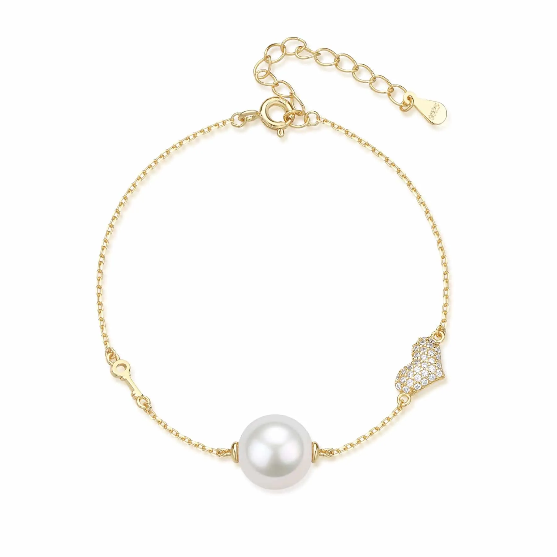 10-11mm Freshwater Pearl with CZ Heart Bracelet