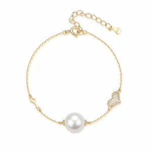 10-11mm Freshwater Pearl with CZ Heart Bracelet