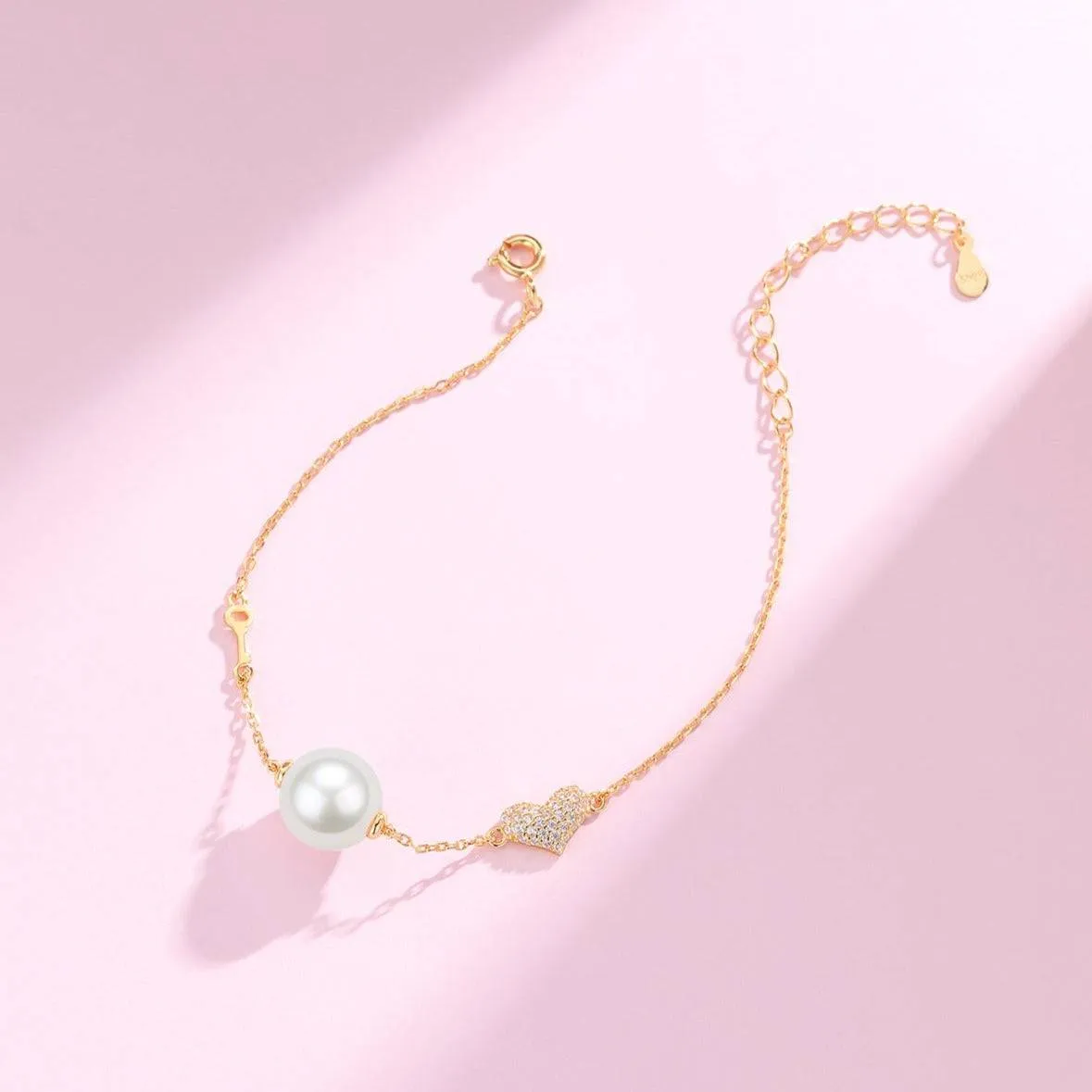10-11mm Freshwater Pearl with CZ Heart Bracelet