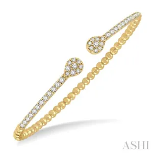 1.00 ctw Pear Shape Round Cut Diamond Open Cuff Bangle in 14K Yellow Gold