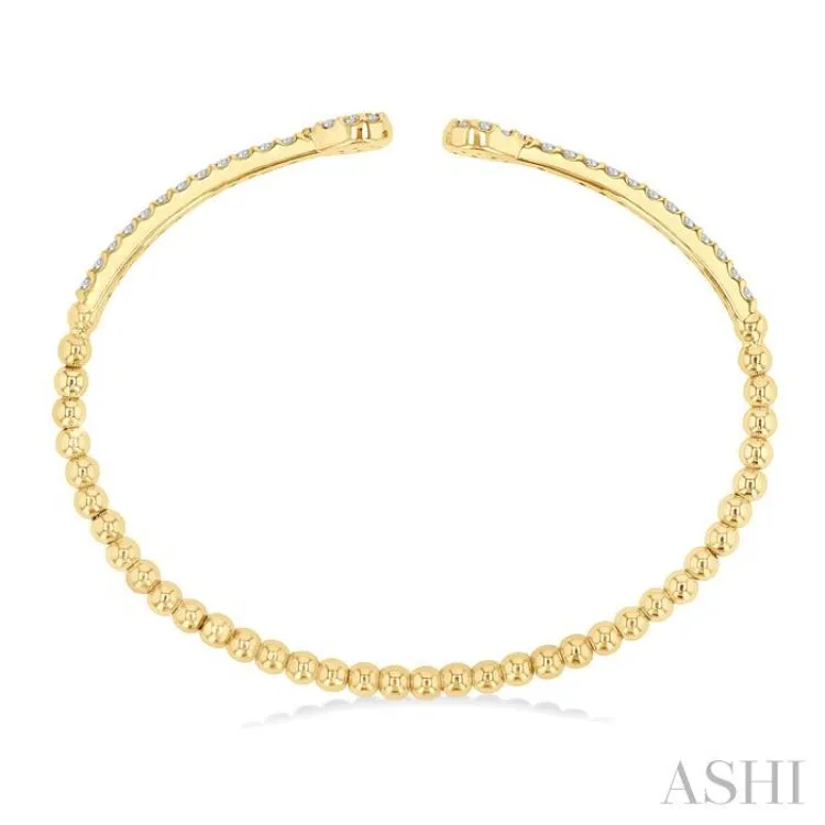 1.00 ctw Pear Shape Round Cut Diamond Open Cuff Bangle in 14K Yellow Gold