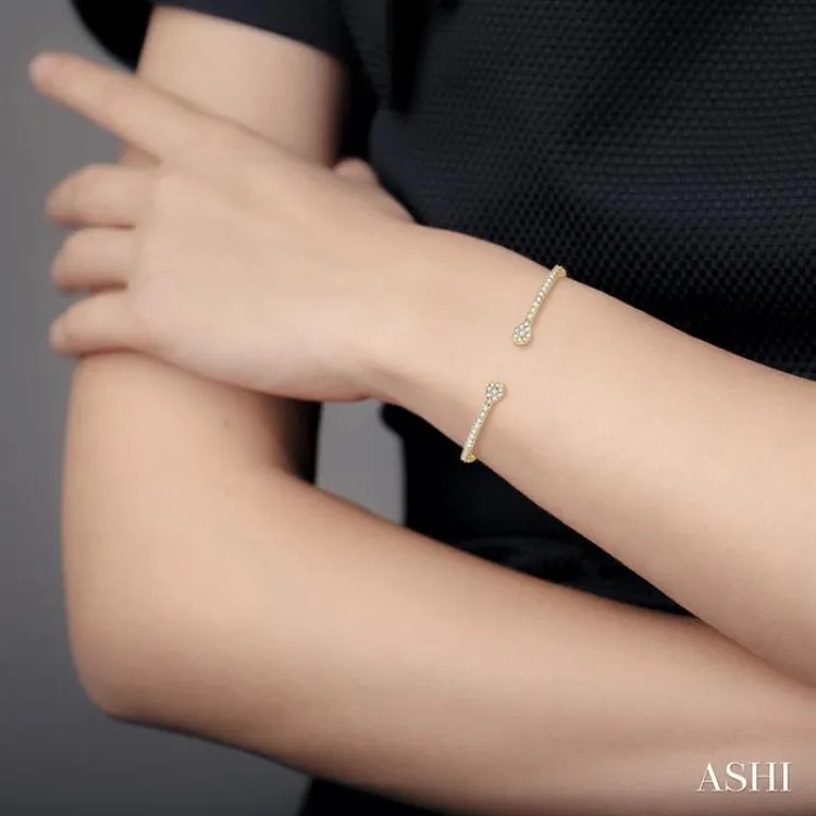 1.00 ctw Pear Shape Round Cut Diamond Open Cuff Bangle in 14K Yellow Gold