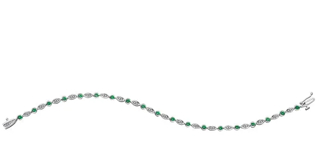 10k White Gold Diamond and Emerald Bracelet