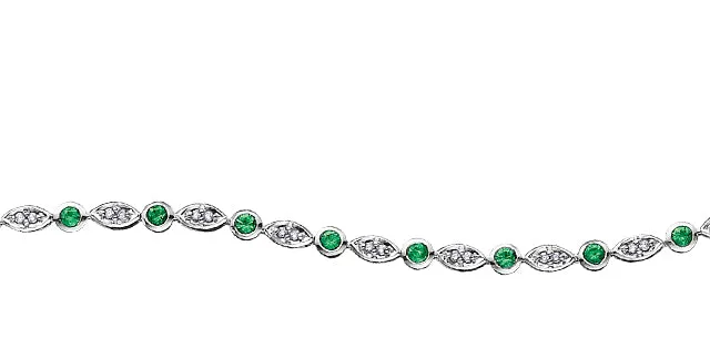 10k White Gold Diamond and Emerald Bracelet