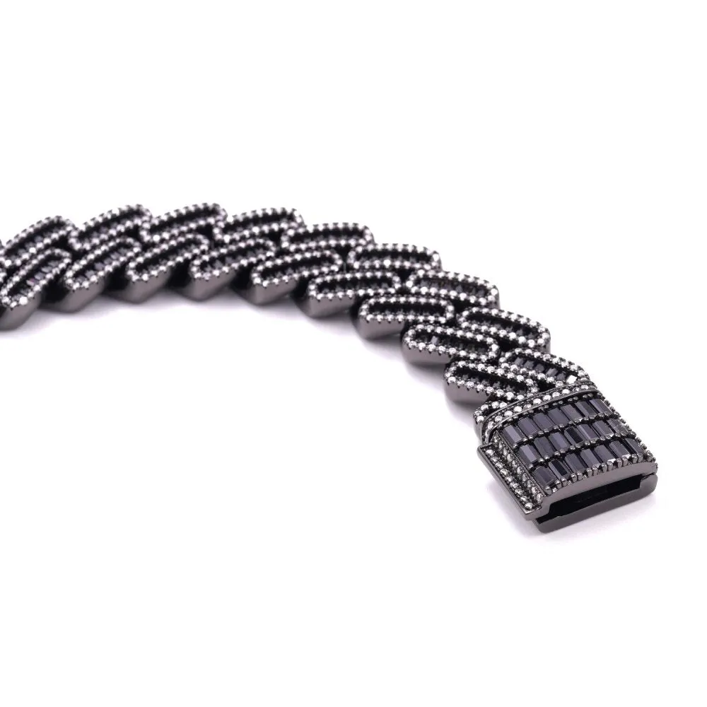 10MM Emerald Cut Black Moissanite Cuban Link Bracelet