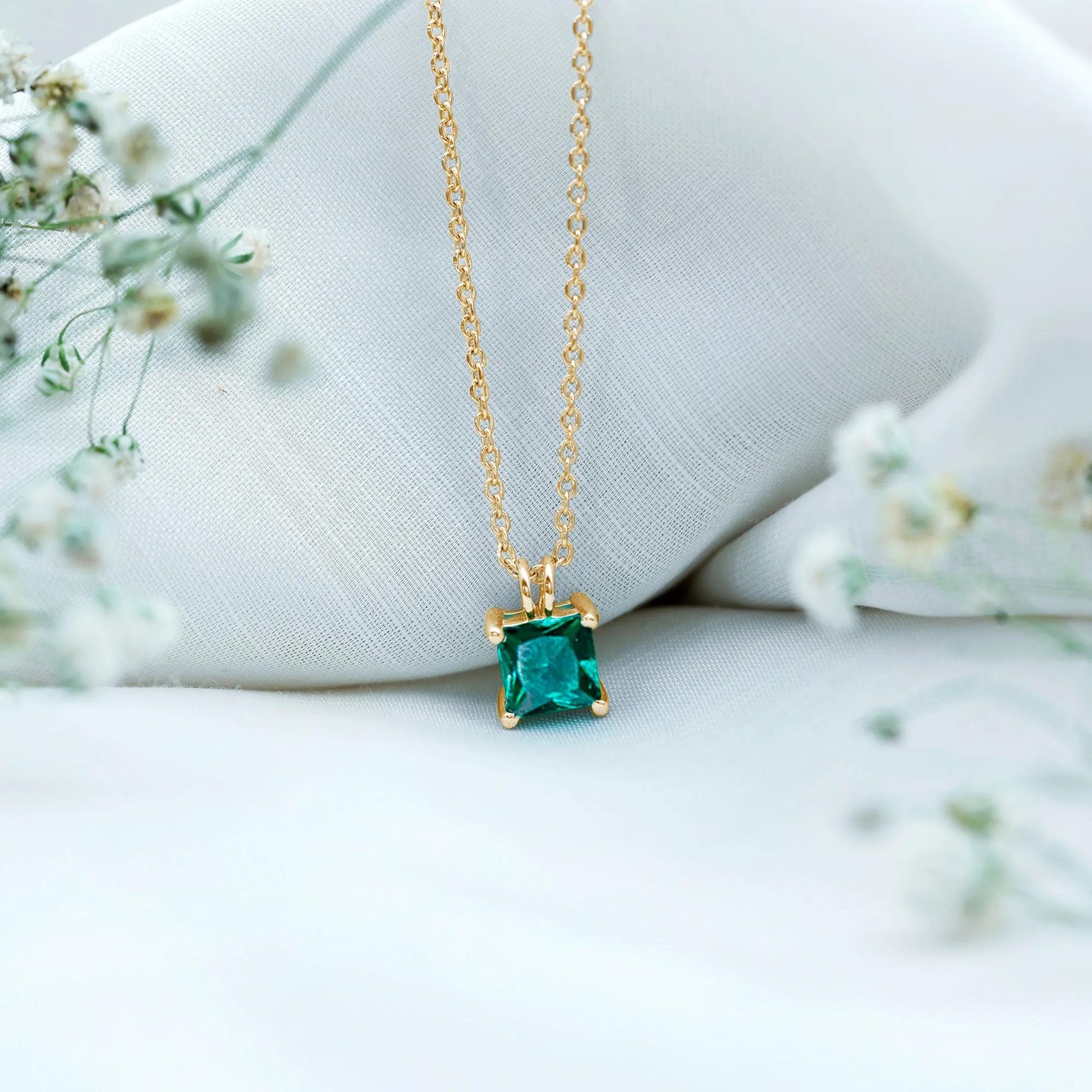 1.2 CT Princess Cut Created Emerald Solitaire Pendant for Women