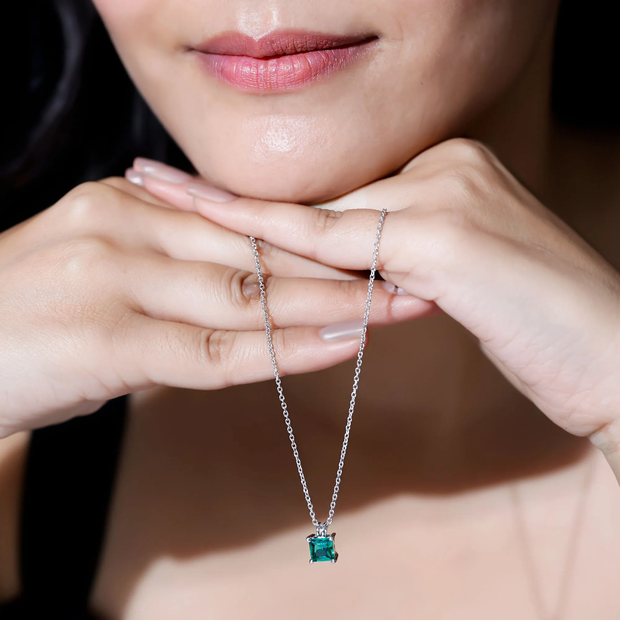 1.2 CT Princess Cut Created Emerald Solitaire Pendant for Women