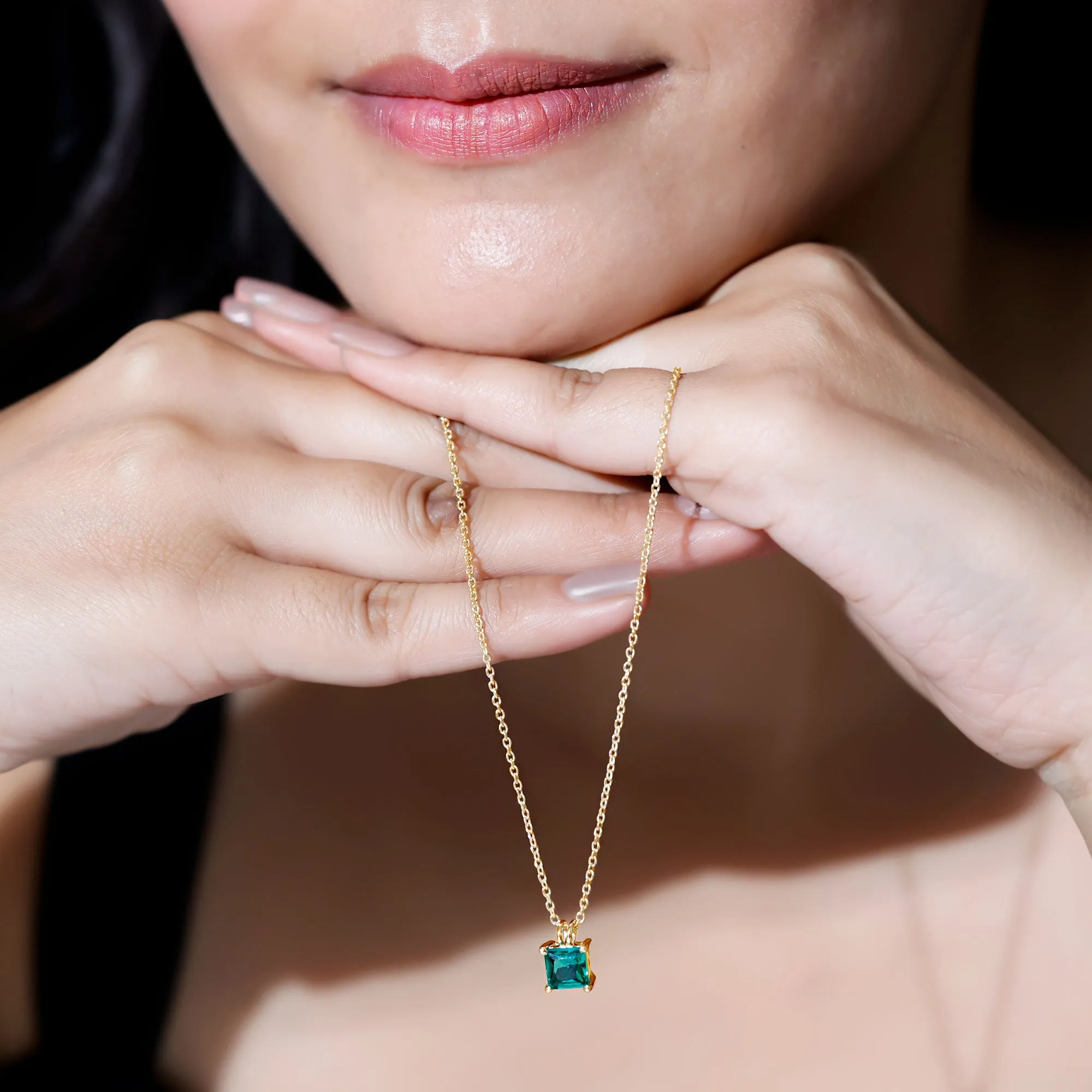 1.2 CT Princess Cut Created Emerald Solitaire Pendant for Women