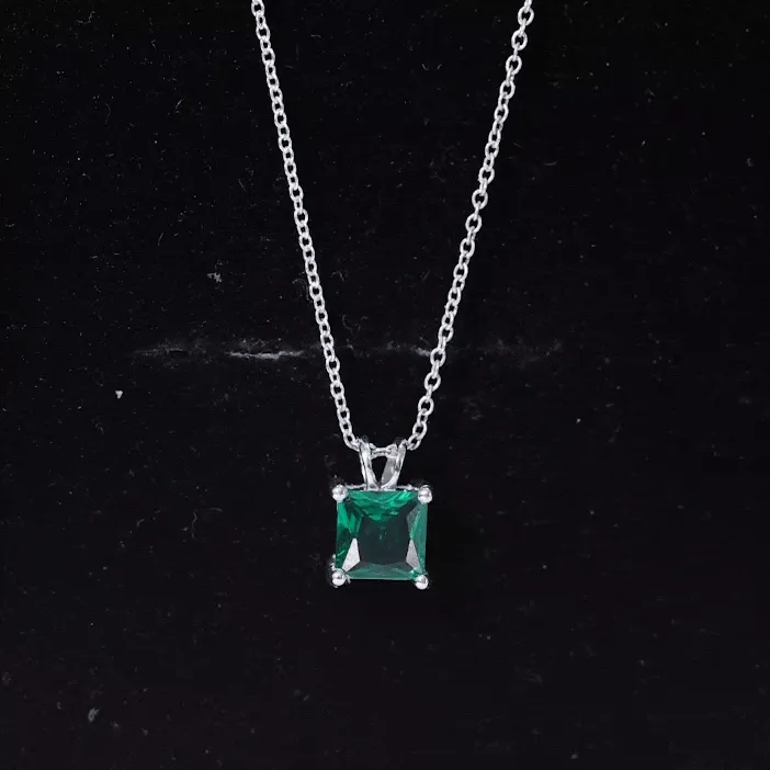 1.2 CT Princess Cut Created Emerald Solitaire Pendant for Women