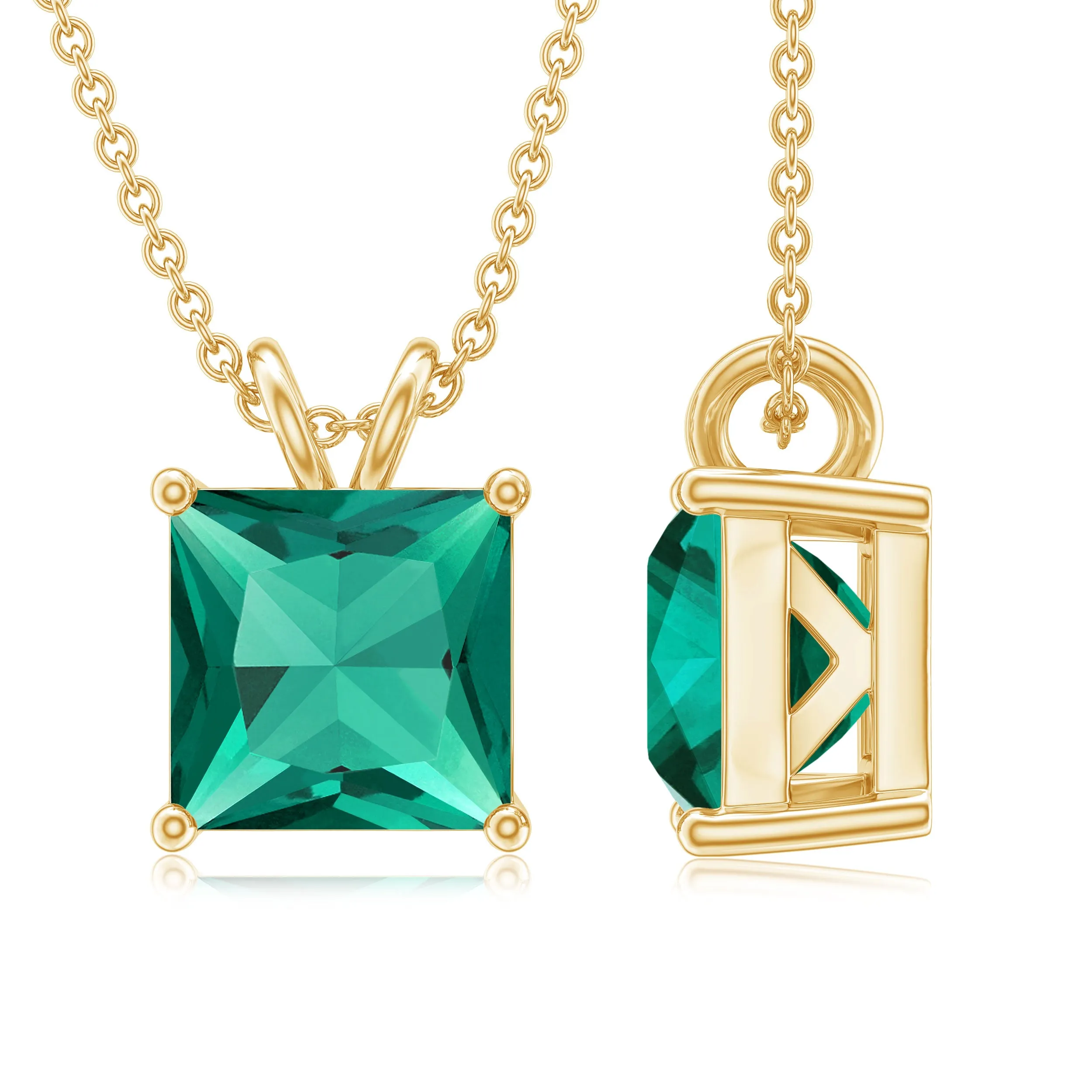 1.2 CT Princess Cut Created Emerald Solitaire Pendant for Women