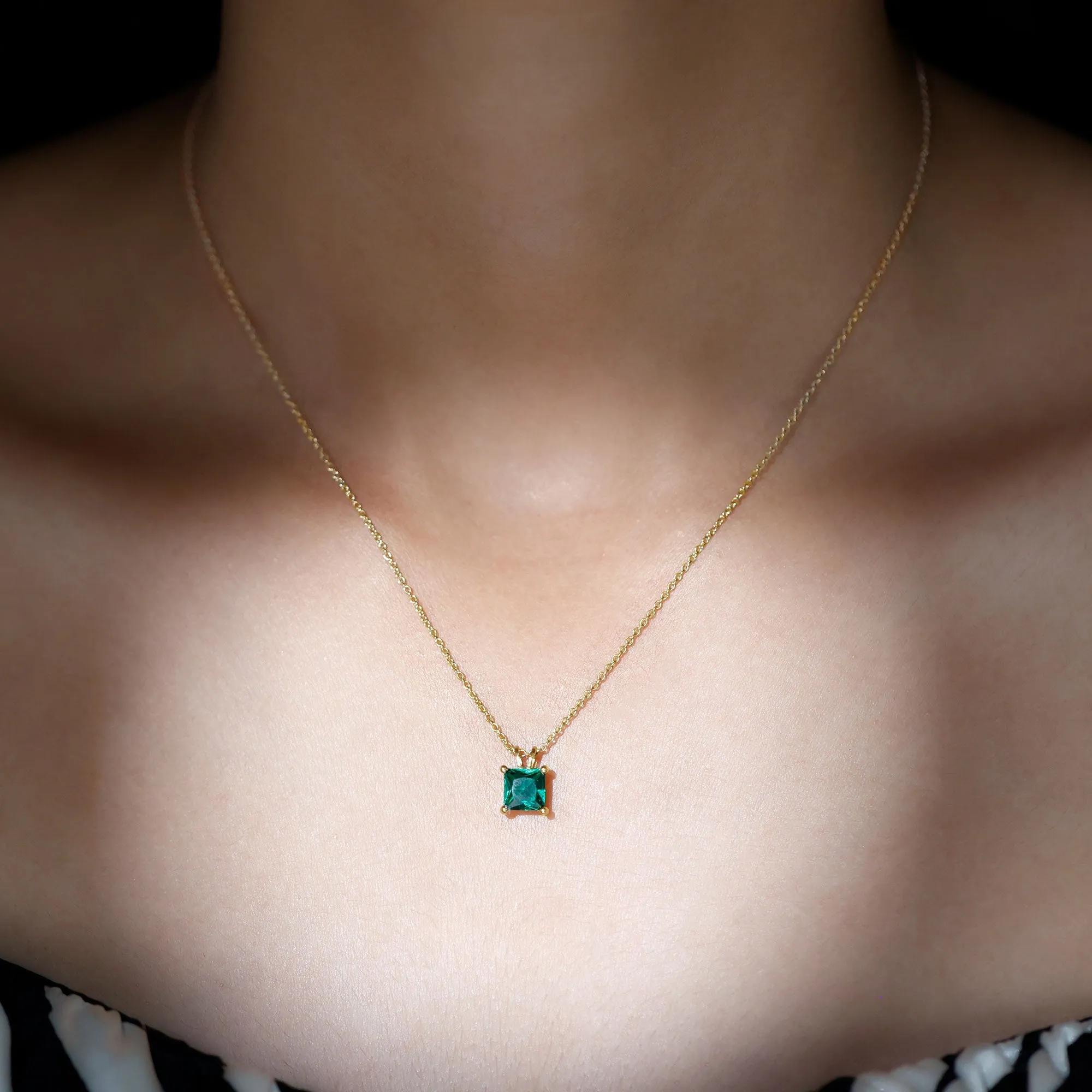 1.2 CT Princess Cut Created Emerald Solitaire Pendant for Women