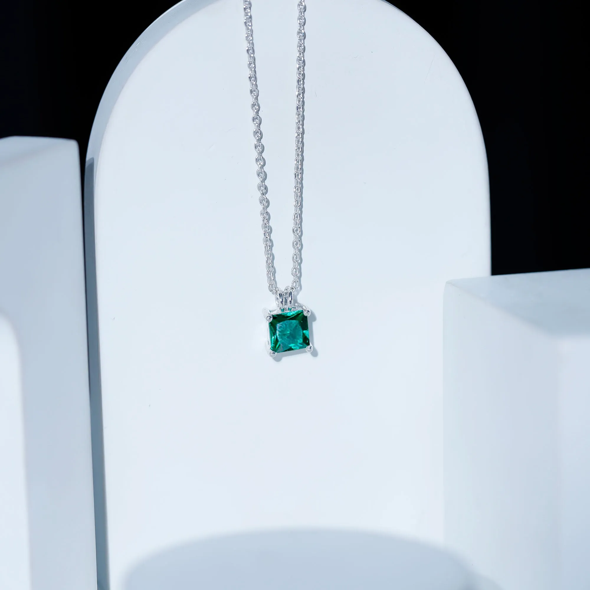 1.2 CT Princess Cut Created Emerald Solitaire Pendant for Women