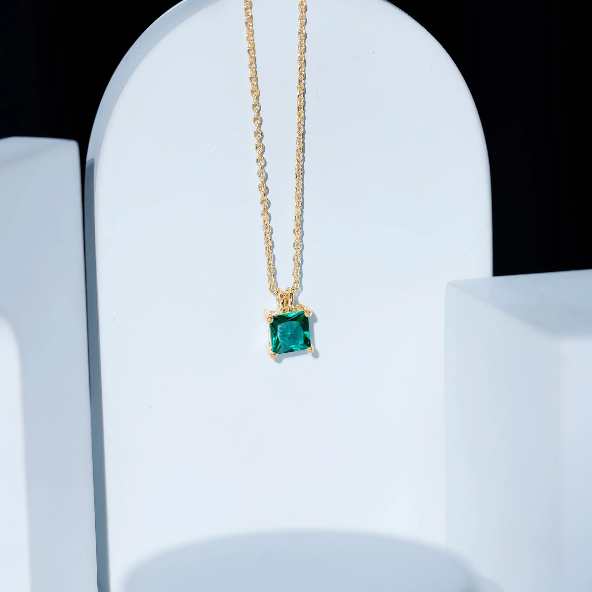 1.2 CT Princess Cut Created Emerald Solitaire Pendant for Women