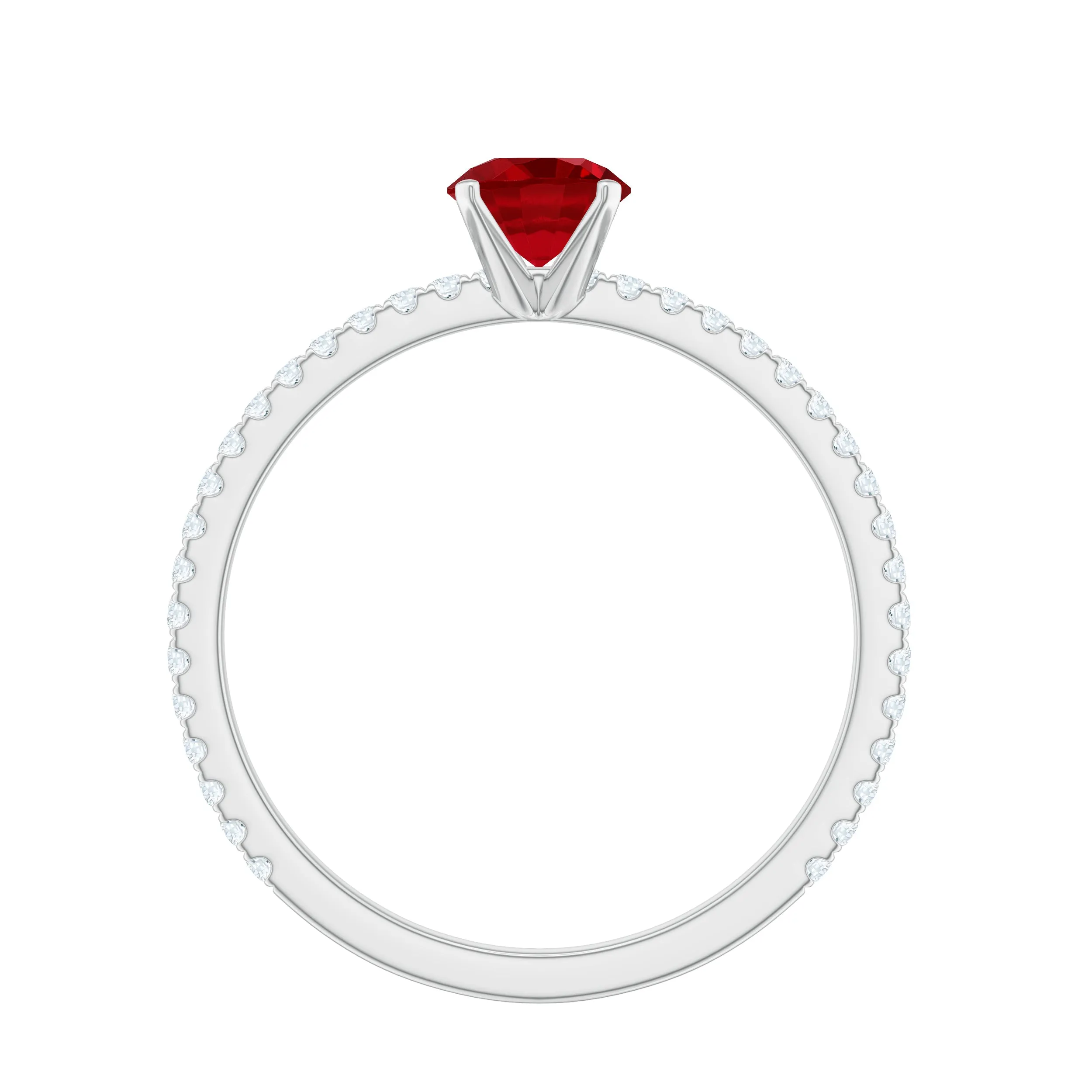 1.25 CT Lab Grown Ruby Solitaire Engagement Ring with Diamond Side Stones