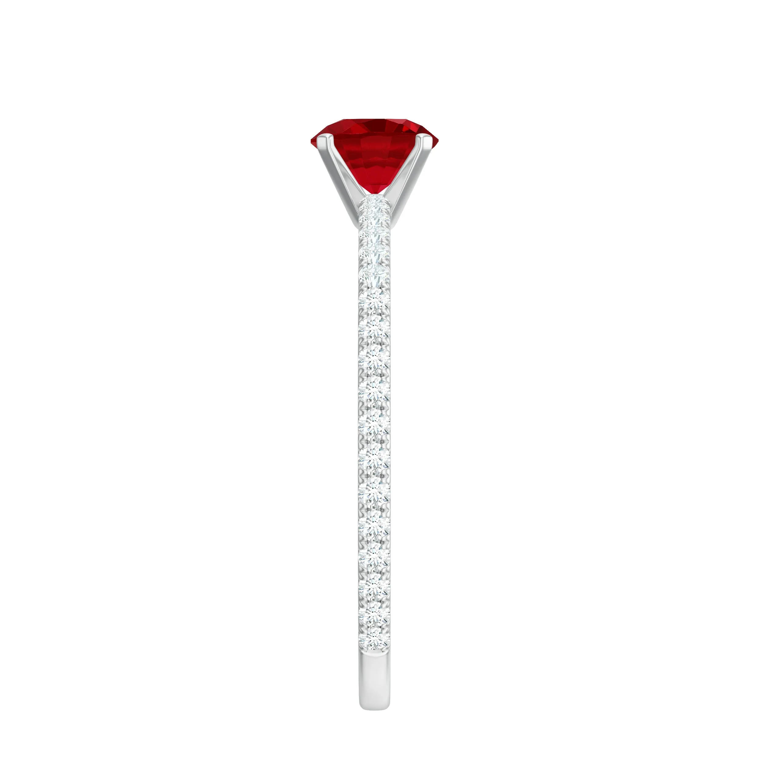 1.25 CT Lab Grown Ruby Solitaire Engagement Ring with Diamond Side Stones