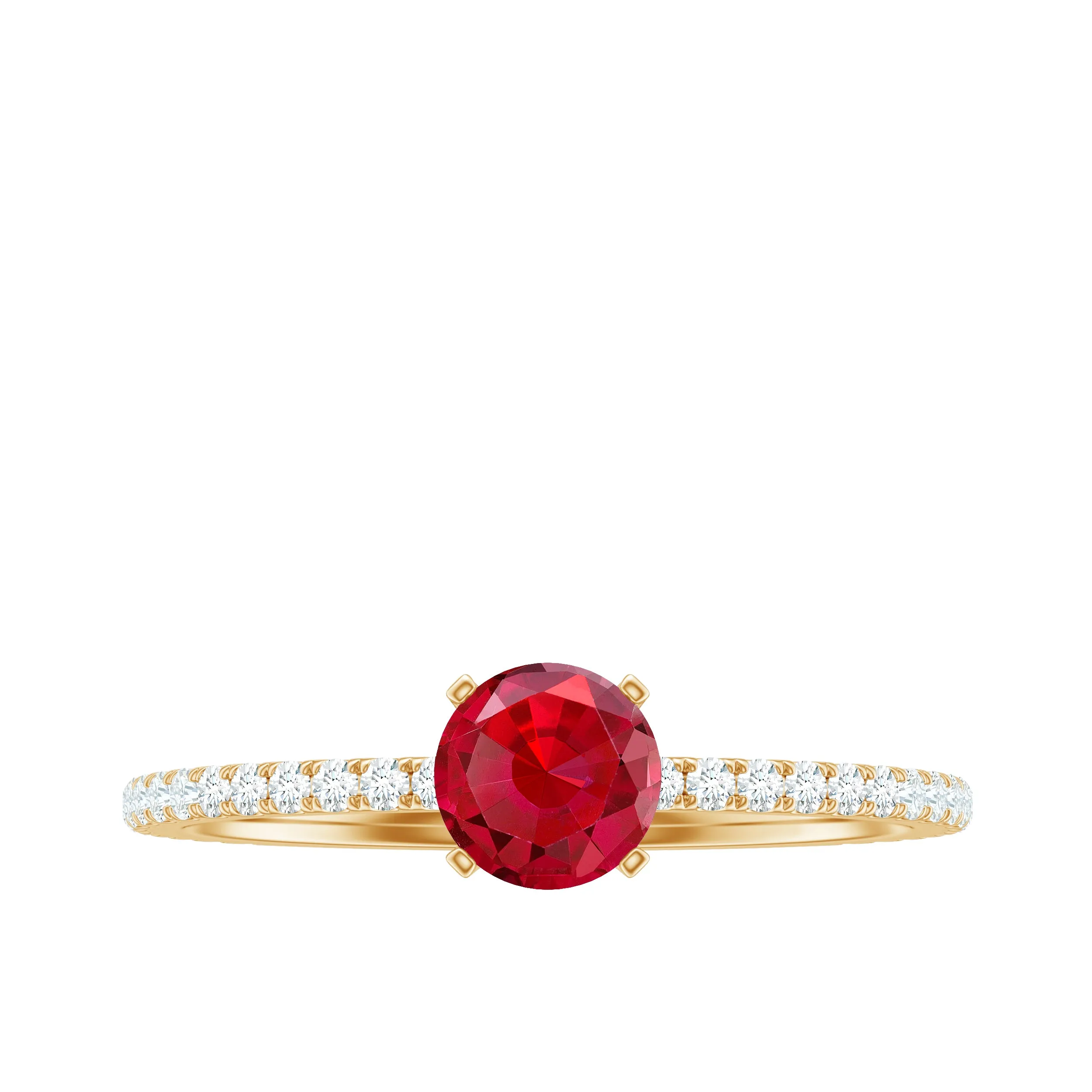 1.25 CT Lab Grown Ruby Solitaire Engagement Ring with Diamond Side Stones