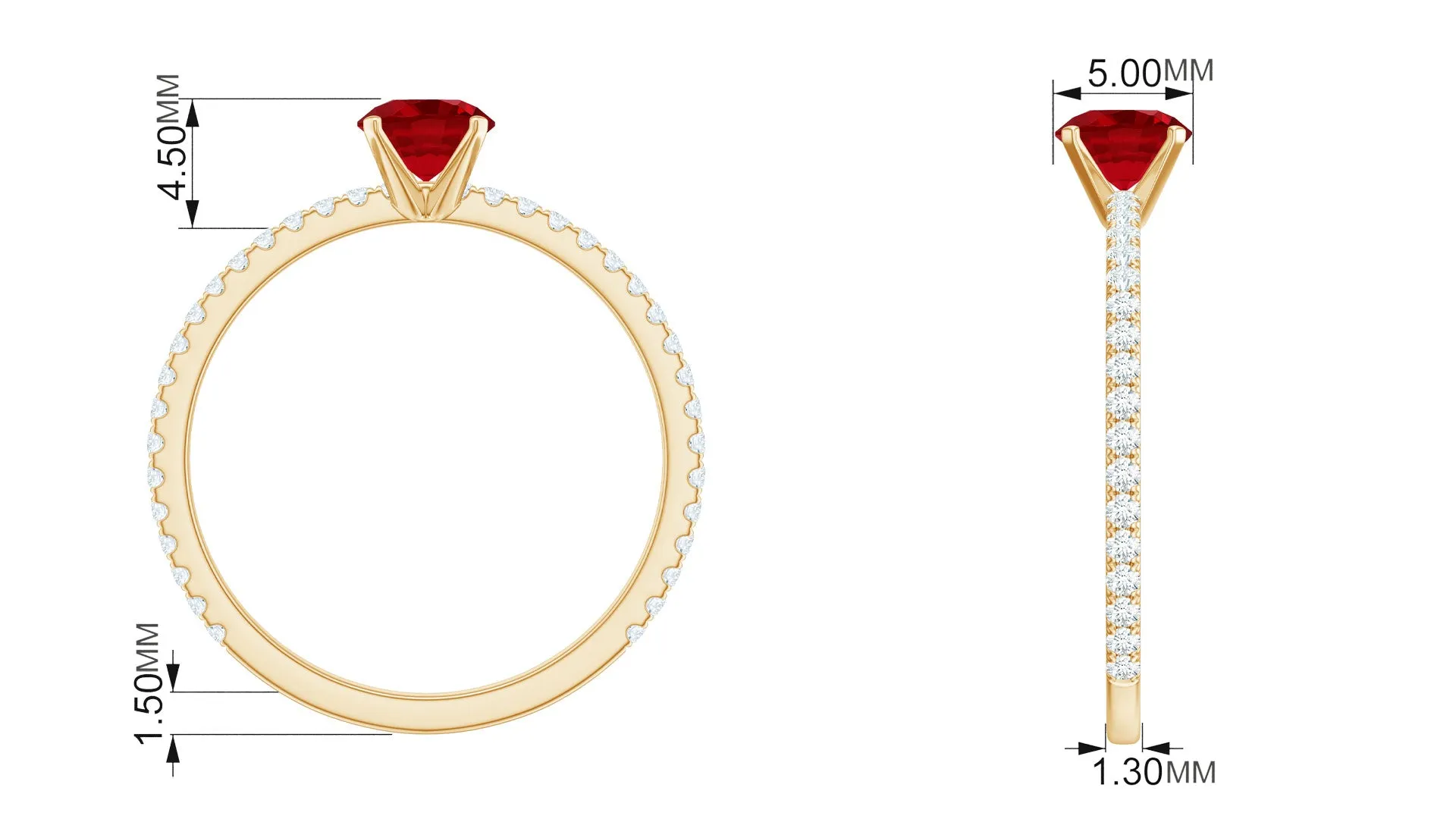 1.25 CT Lab Grown Ruby Solitaire Engagement Ring with Diamond Side Stones