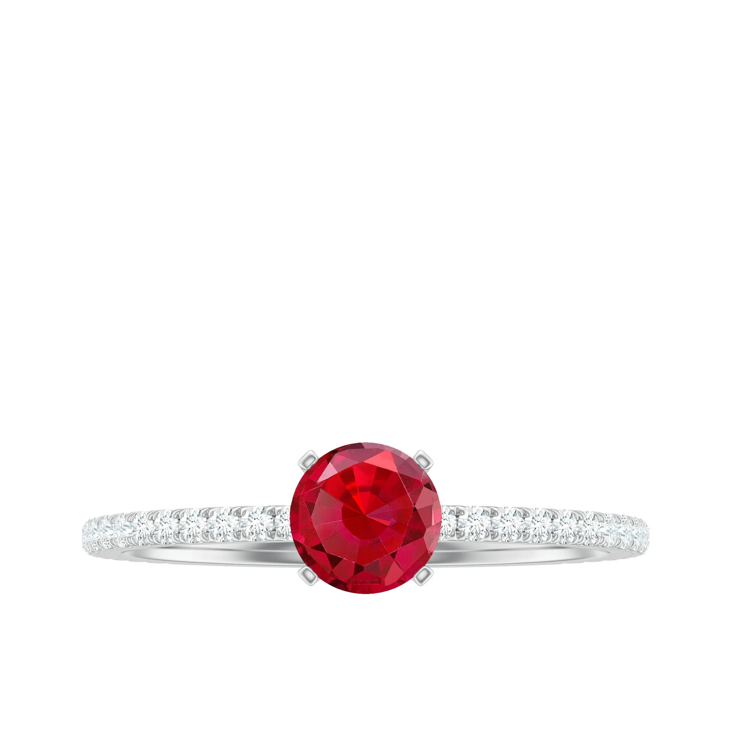 1.25 CT Lab Grown Ruby Solitaire Engagement Ring with Diamond Side Stones