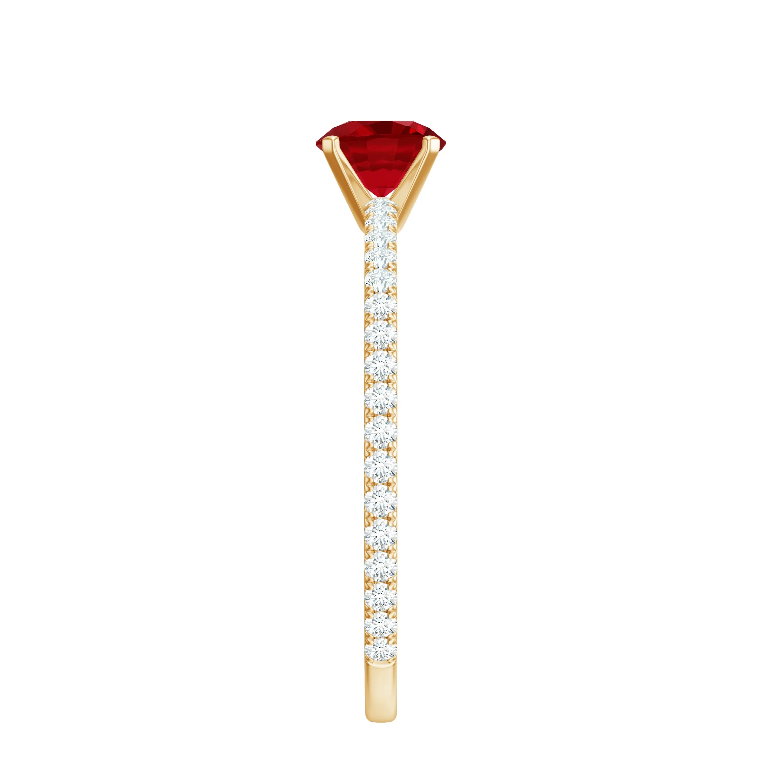1.25 CT Lab Grown Ruby Solitaire Engagement Ring with Diamond Side Stones