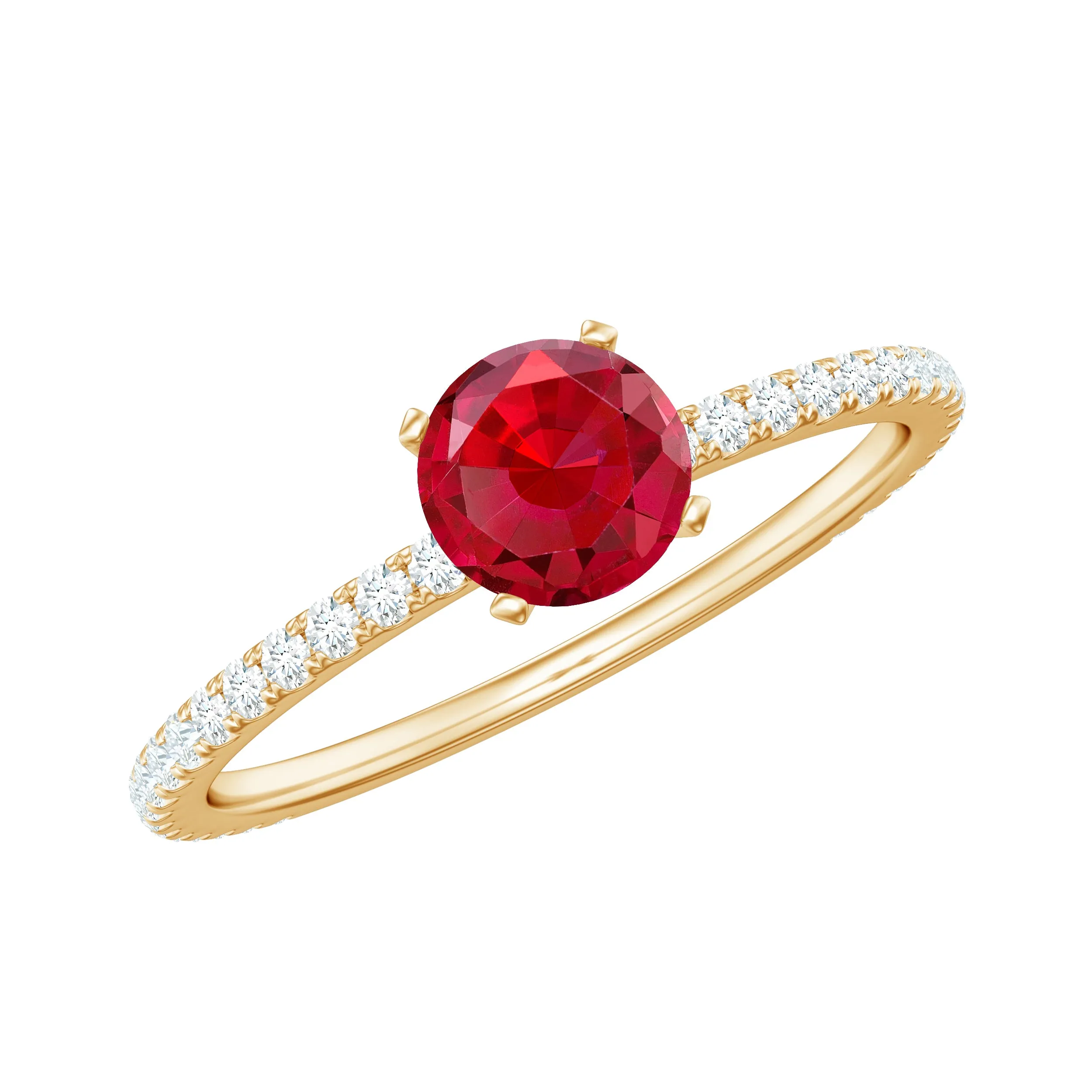 1.25 CT Lab Grown Ruby Solitaire Engagement Ring with Diamond Side Stones