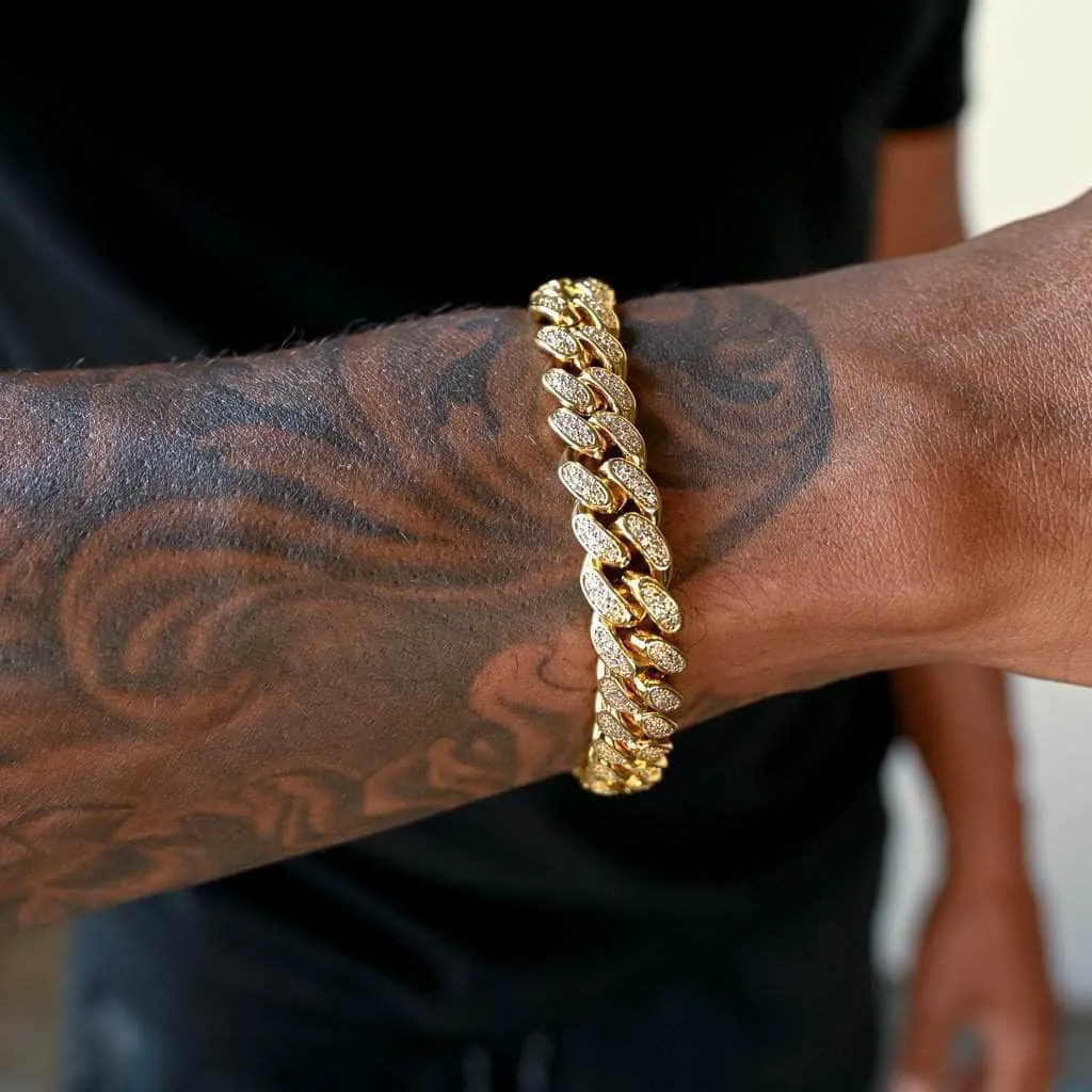 12mm Diamond Cuban Link Necklace   Bracelet Bundle in Yellow Gold