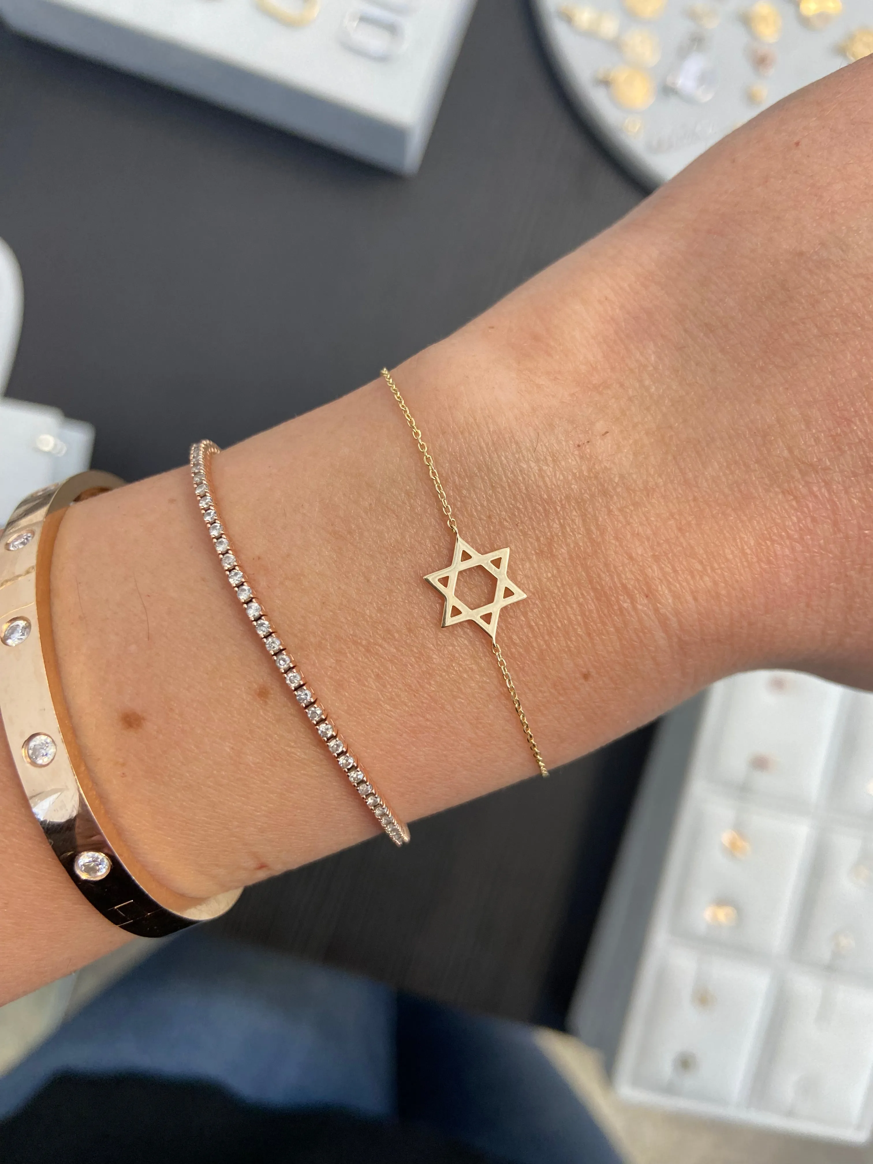 14 Karat Gold Star of David Bracelet