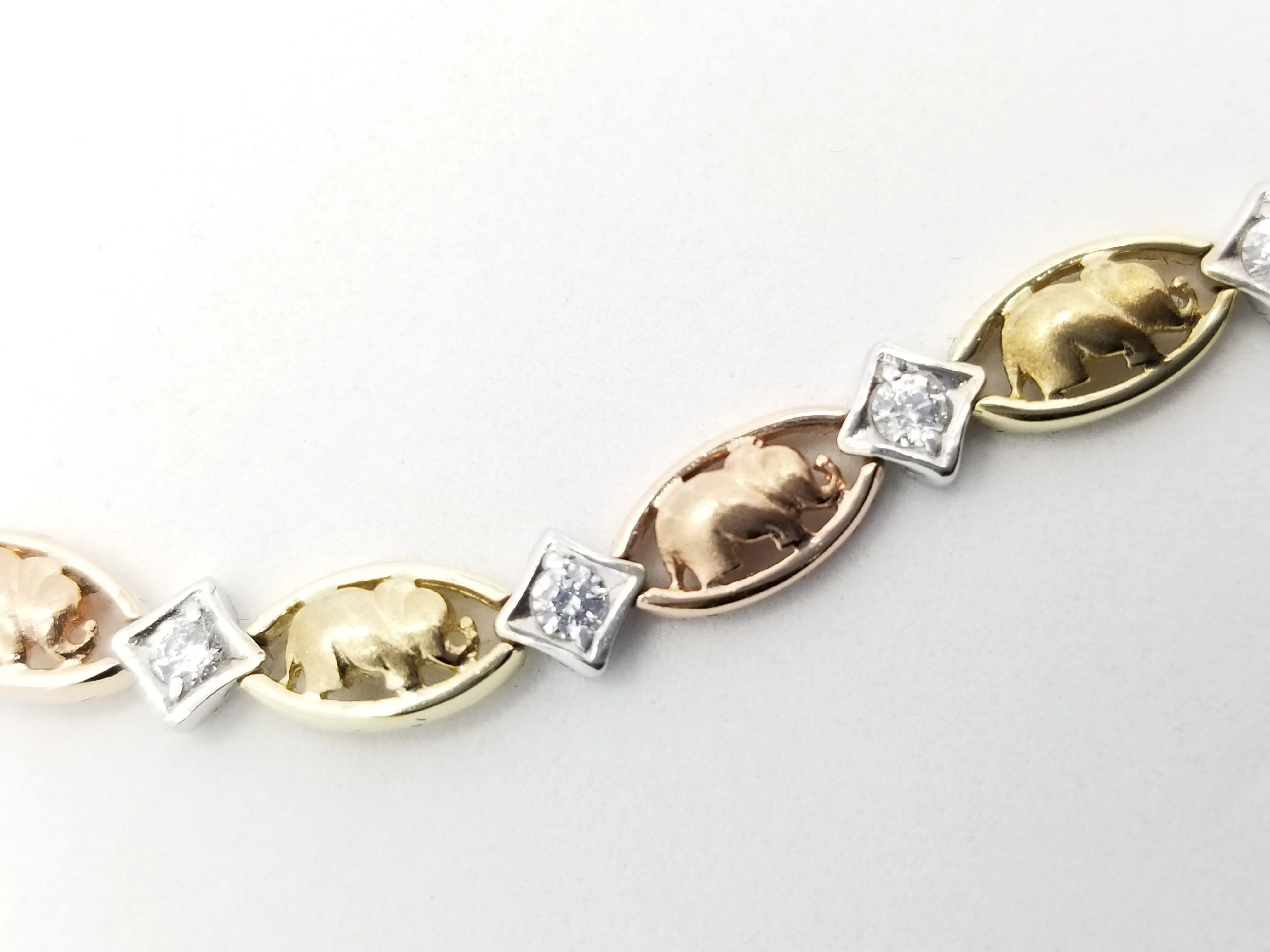 14 kt Tri Color Elephant Bracelet with Cubic Zircon