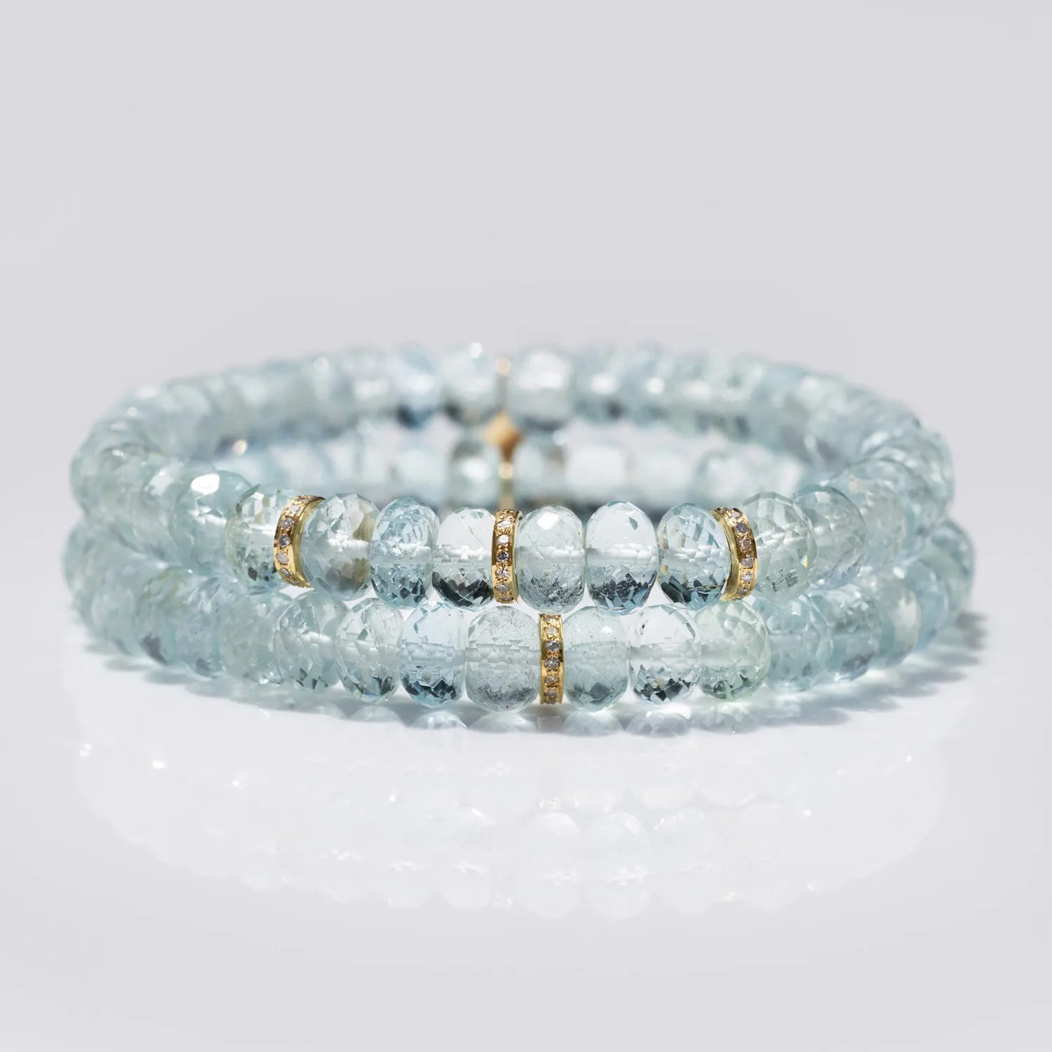 14k Aquamarine Bracelet with 1 Diamond Rondelle - 7mm