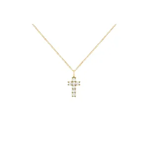 14K Gold Gemstone Cross Necklace