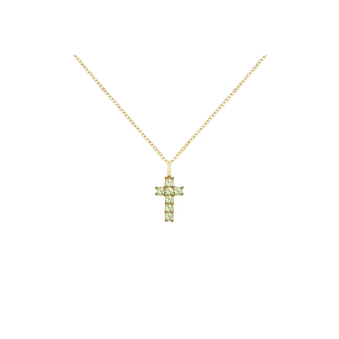14K Gold Gemstone Cross Necklace