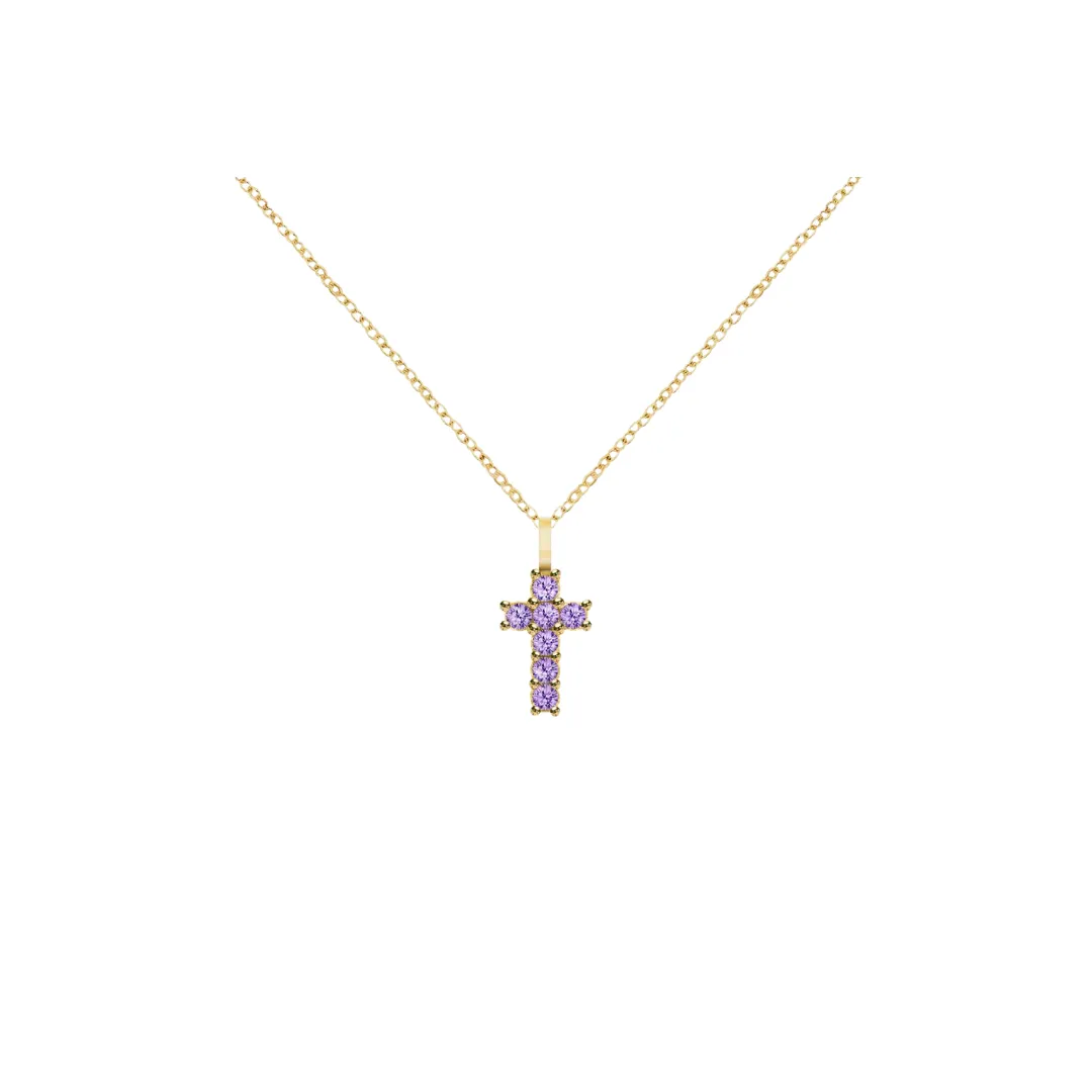 14K Gold Gemstone Cross Necklace