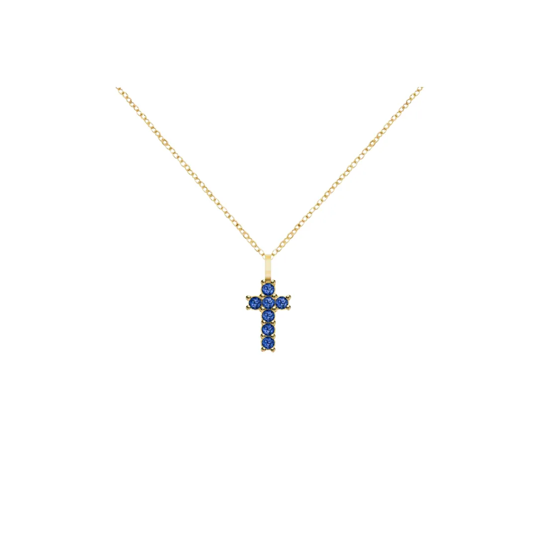 14K Gold Gemstone Cross Necklace