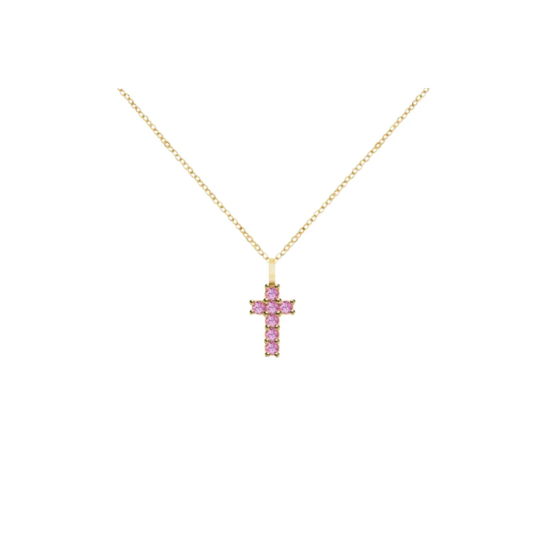 14K Gold Gemstone Cross Necklace