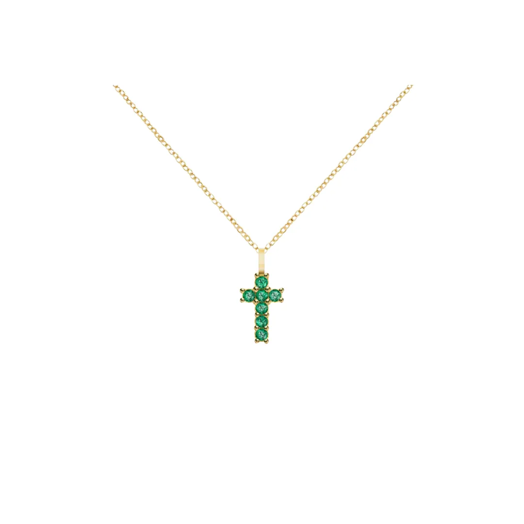 14K Gold Gemstone Cross Necklace