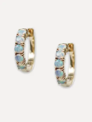14K Opal Huggie Hoops