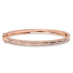 14K Rose Gold Diamond Border Hinged Bangle (Small)