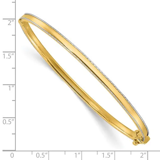 14K Two-tone Polished and Diamond Cut Hinged Bangle