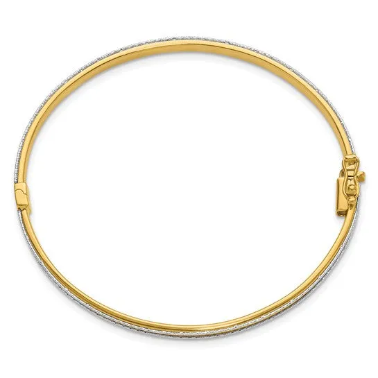 14K Two-tone Polished and Diamond Cut Hinged Bangle
