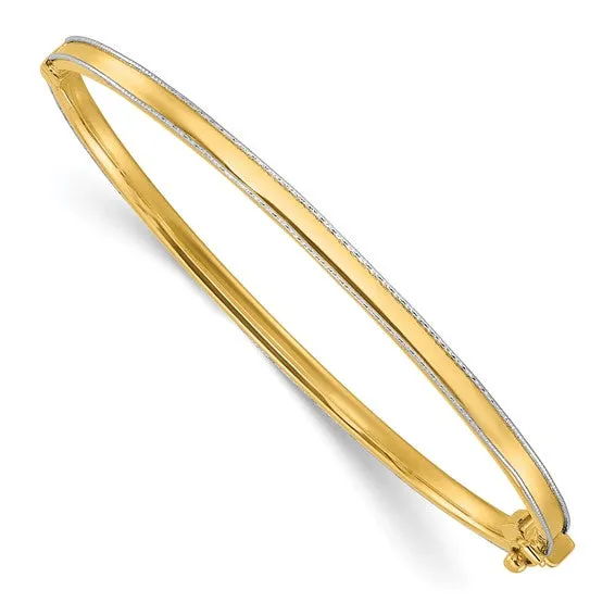 14K Two-tone Polished and Diamond Cut Hinged Bangle