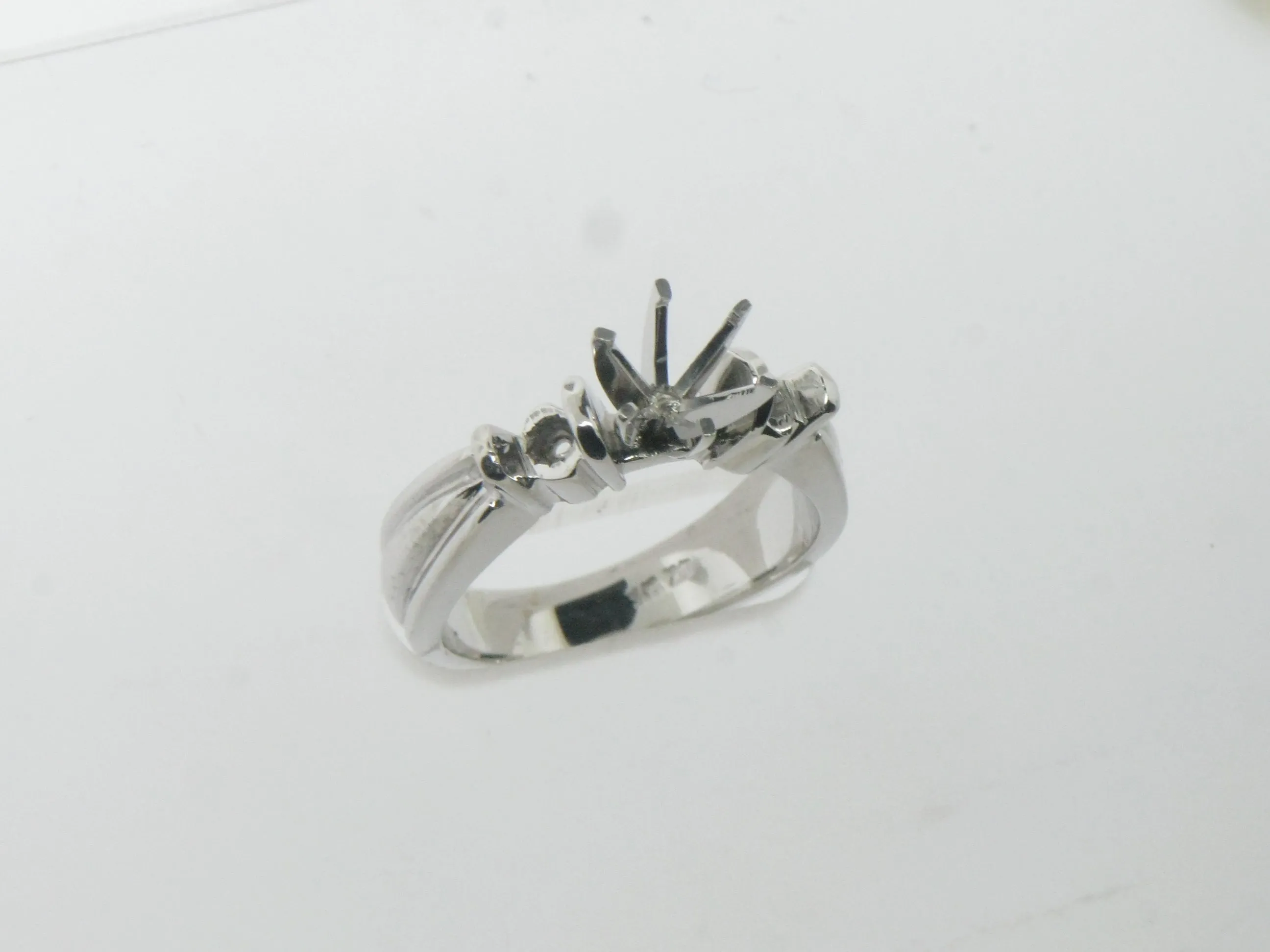 14K White Gold 3 Stone Engagement Ring Mounting Size 6-3/8 (Brand New Sale)