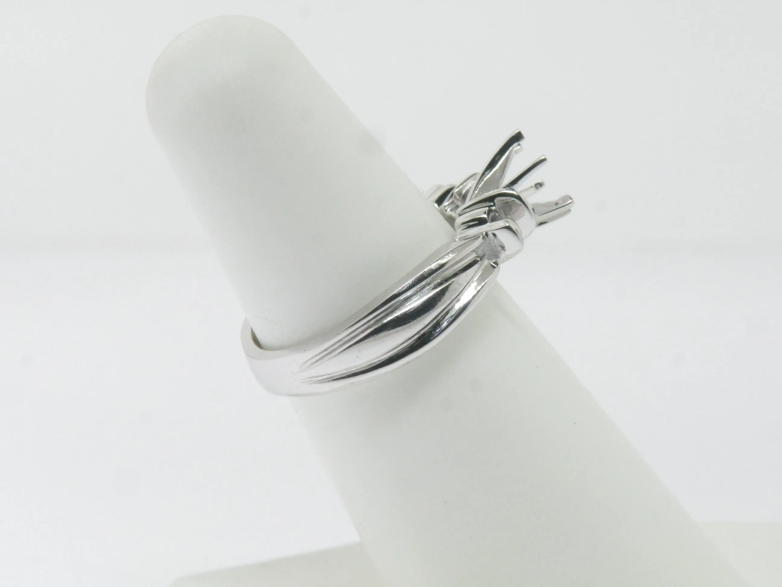 14K White Gold 3 Stone Engagement Ring Mounting Size 6-3/8 (Brand New Sale)
