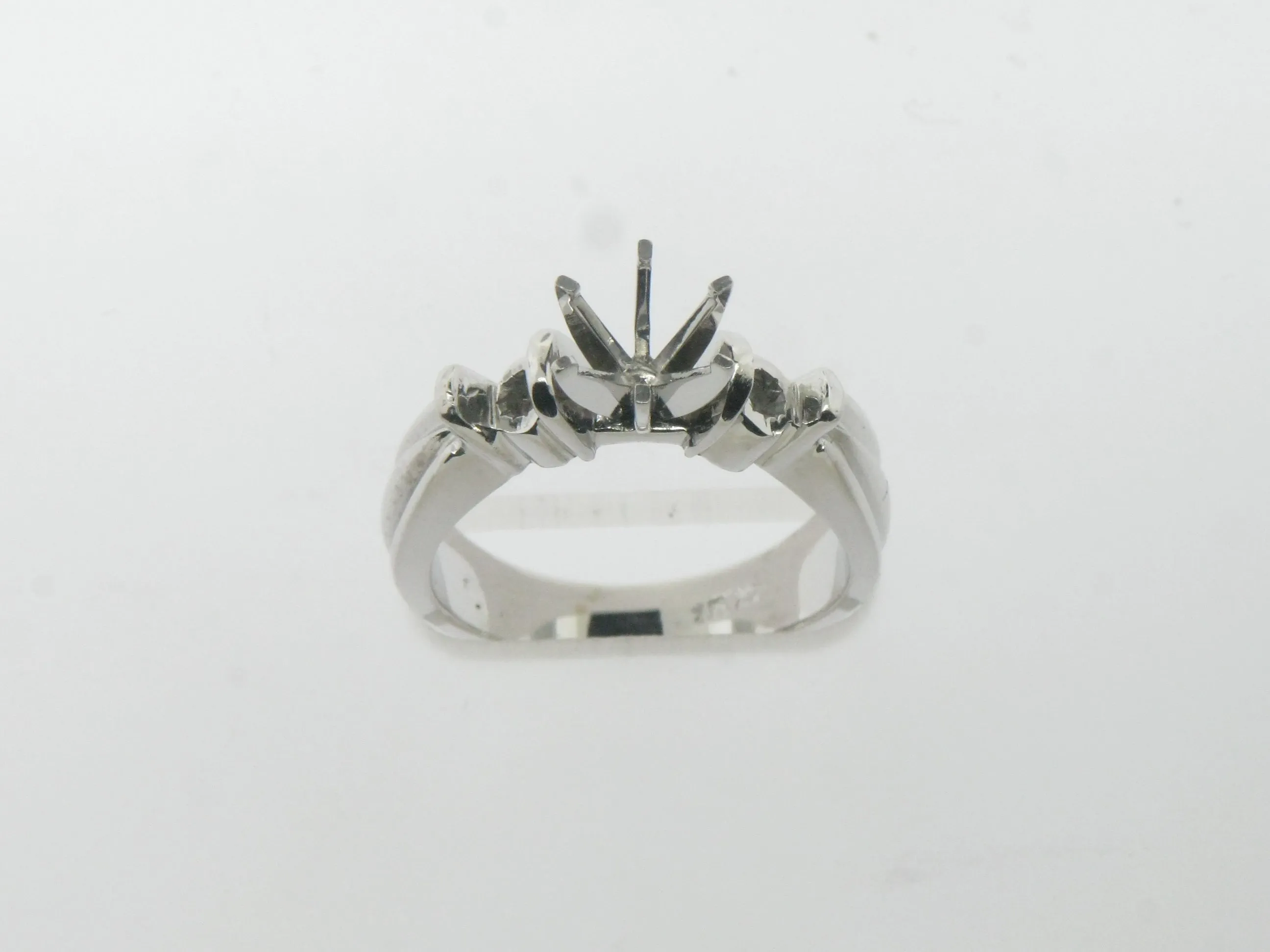 14K White Gold 3 Stone Engagement Ring Mounting Size 6-3/8 (Brand New Sale)