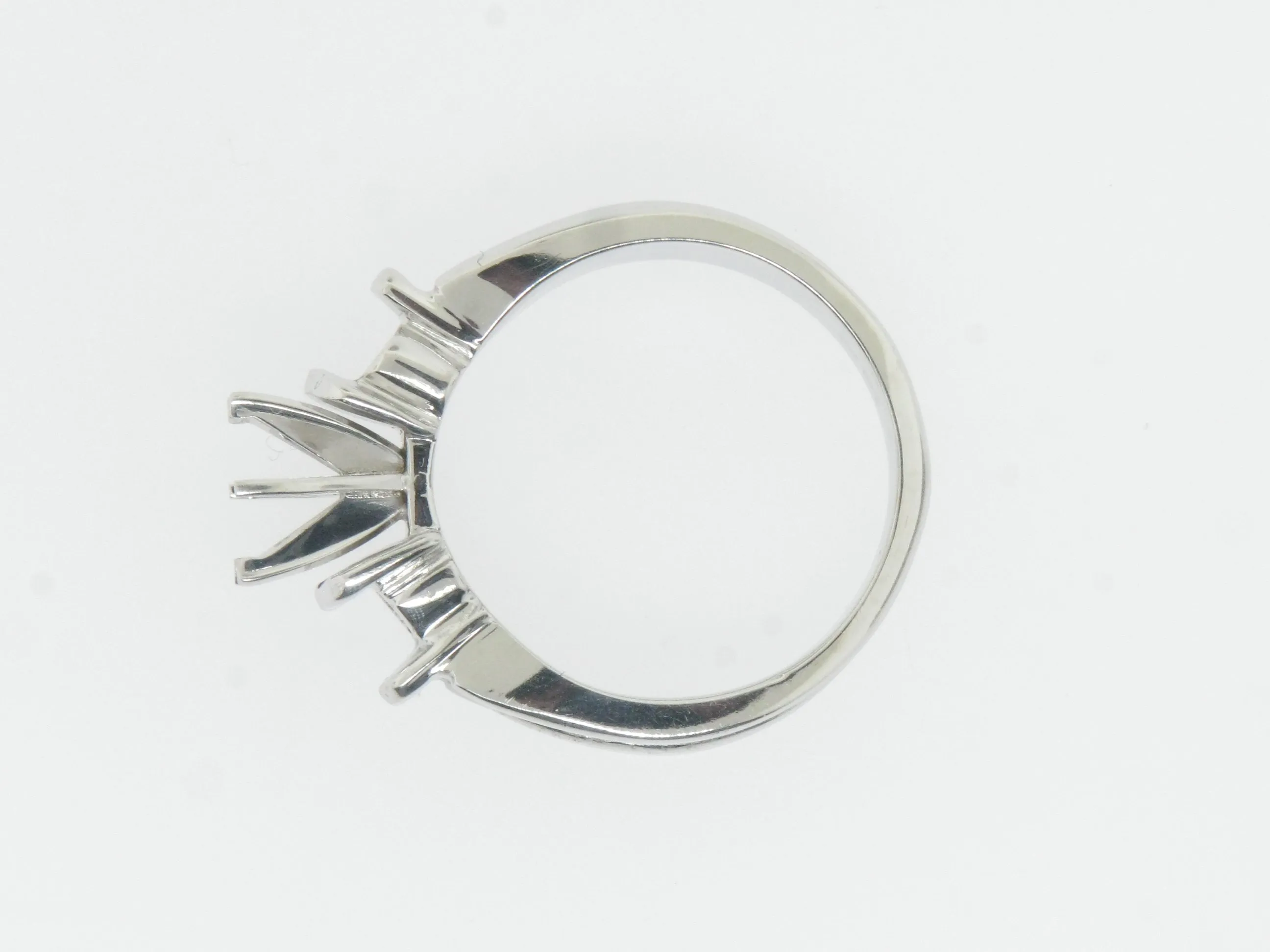 14K White Gold 3 Stone Engagement Ring Mounting Size 6-3/8 (Brand New Sale)