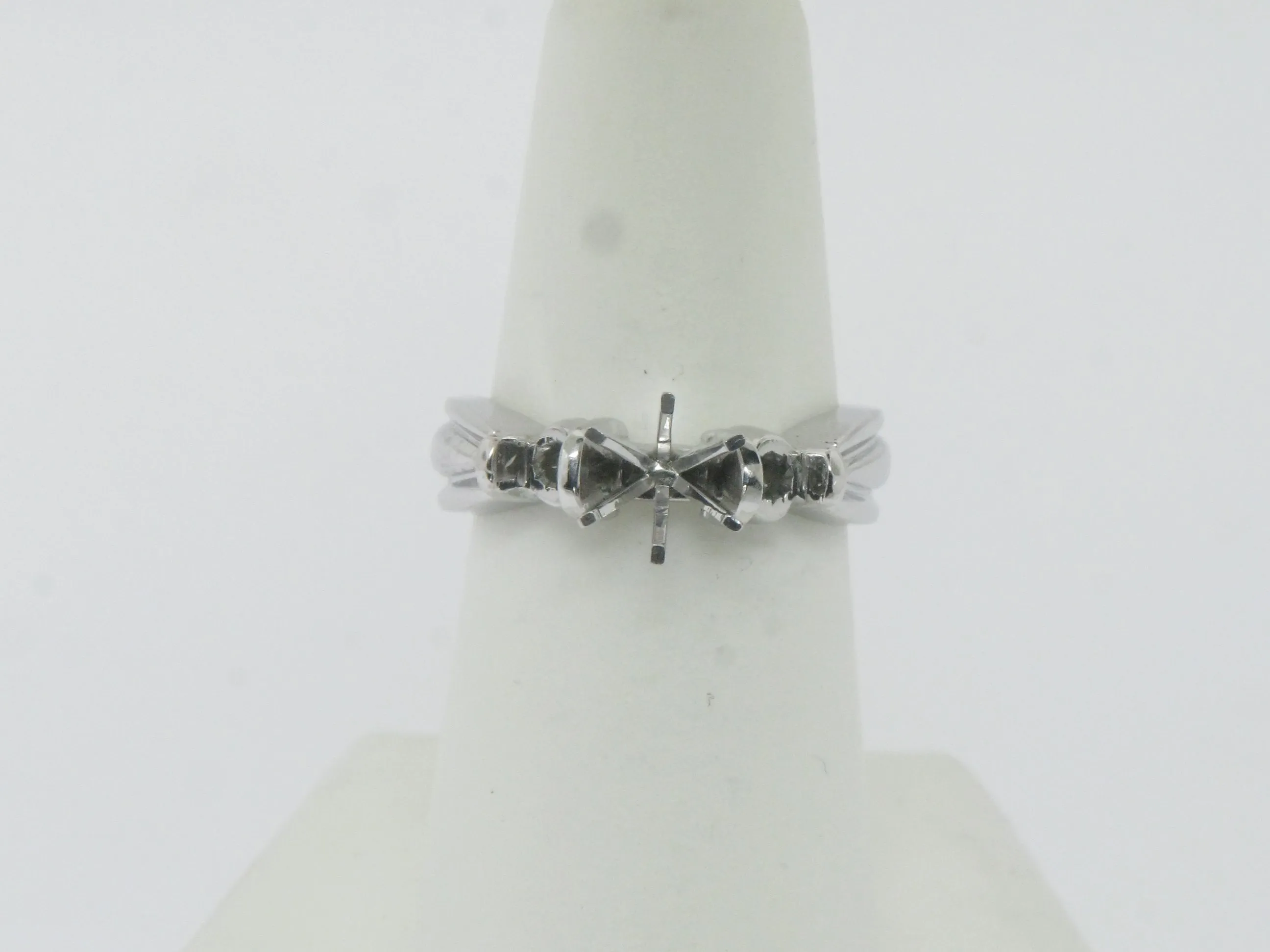 14K White Gold 3 Stone Engagement Ring Mounting Size 6-3/8 (Brand New Sale)