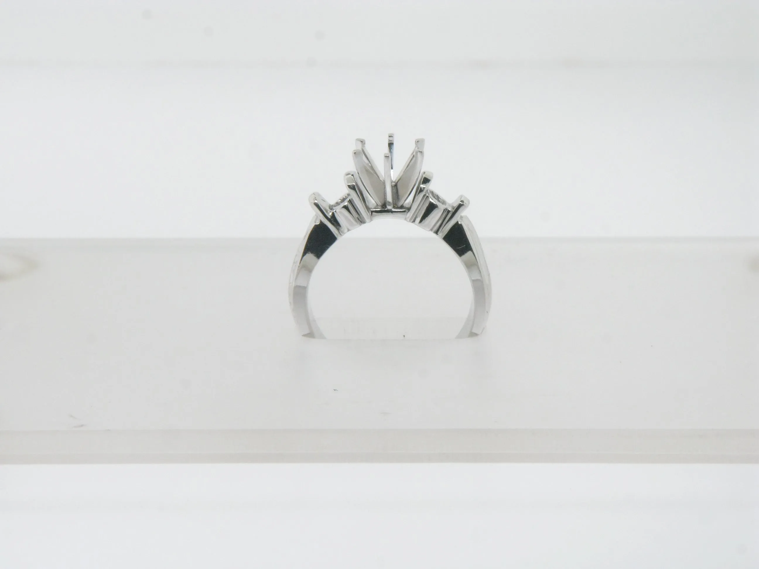 14K White Gold 3 Stone Engagement Ring Mounting Size 6-3/8 (Brand New Sale)