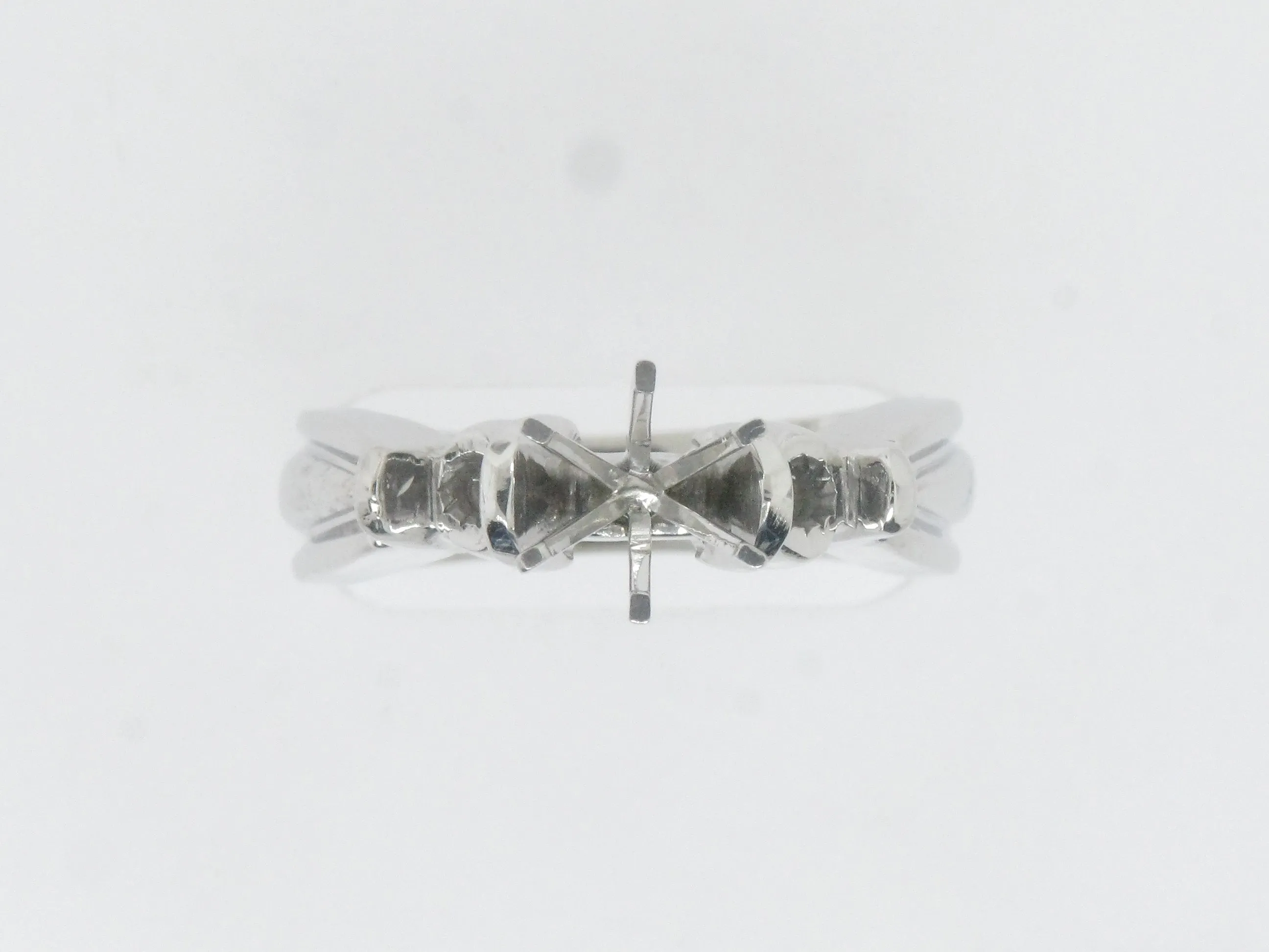 14K White Gold 3 Stone Engagement Ring Mounting Size 6-3/8 (Brand New Sale)