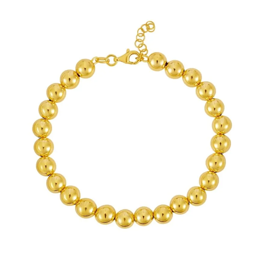 14K Yellow 7.00 mm Bead Bracelet Size 7.25
