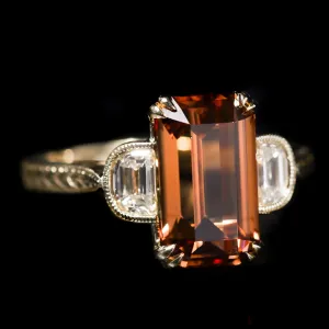 14K Yellow Gold 5.43 Carat Brown Zircon and Diamond Ring