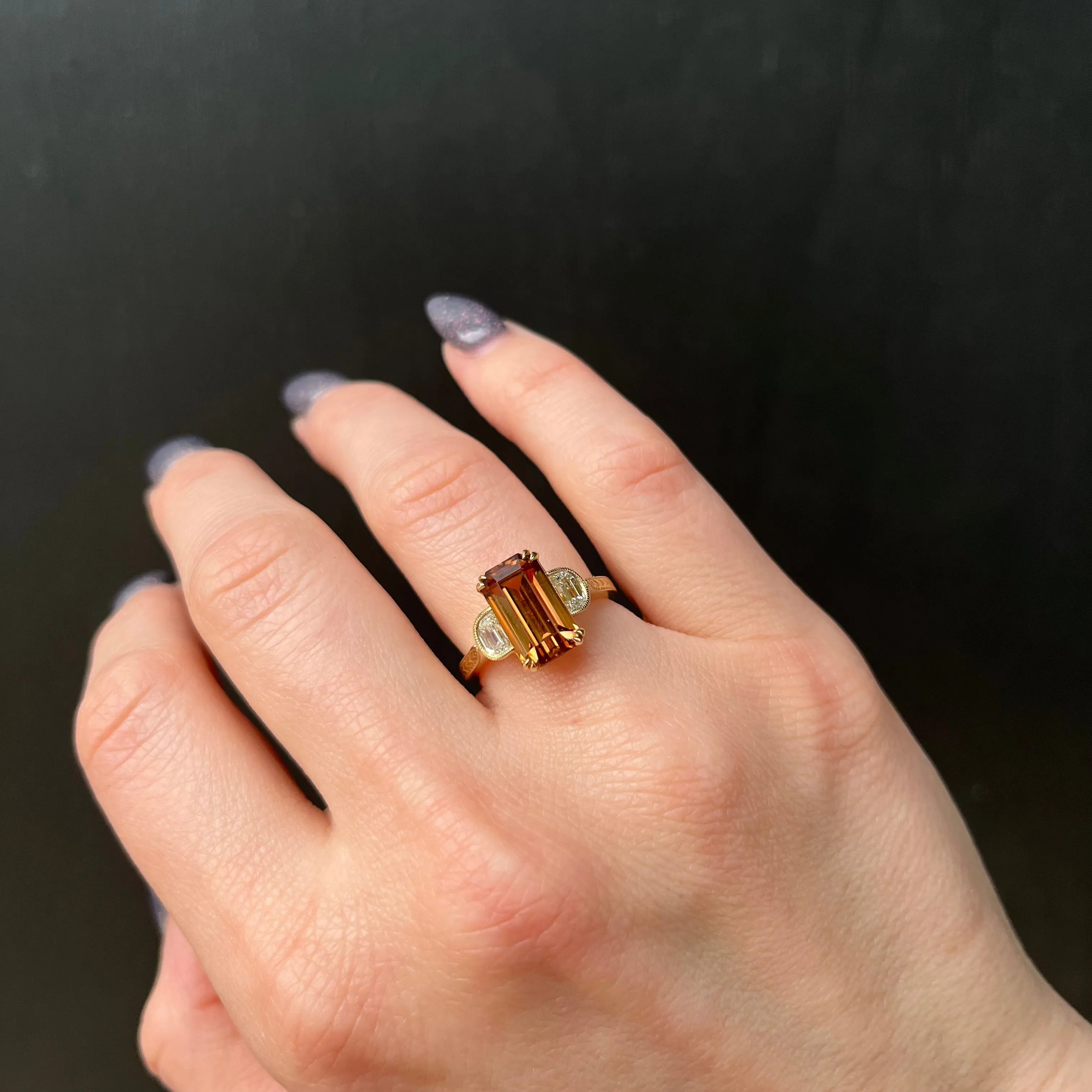 14K Yellow Gold 5.43 Carat Brown Zircon and Diamond Ring